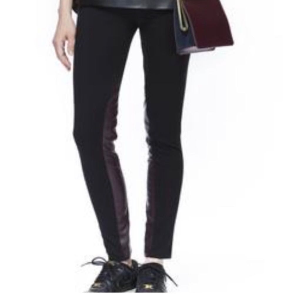 Shui Chen Ny Stretch Leggings W/ Leather Trim Size M